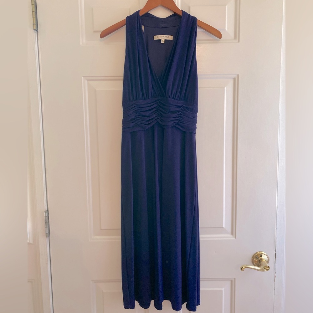 Evan Picone Purple Ruched Sleeveless Midi Dress (Size: 6)